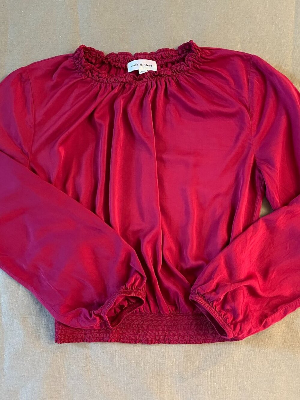 Cloth & Stone Blouse Size M‎ Magenta Poet Sleeve Cinched Waist Sustainable Eco